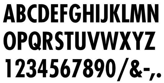 Image of our complete alphabet in Futura Condensed font for cast metal dimensional Letters