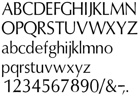 Image of our complete alphabet in Optima font for cast metal dimensional Letters