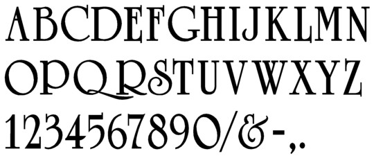 Image of our complete alphabet in University Roman Bold font for cast metal dimensional Letters