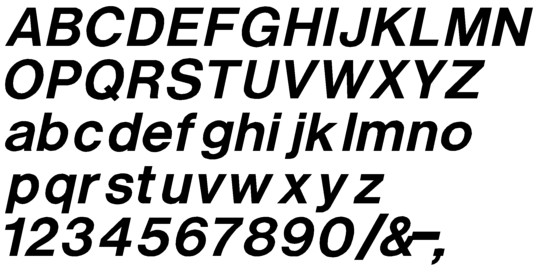 Image of our Helvetica Medium Italic font Formed Plastic Letter